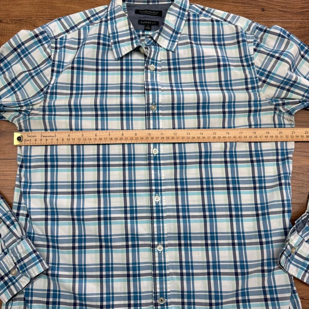 Banana Republic Men Medium Camden Fit Plaid Button Down Shirt Preppy‎ Academia